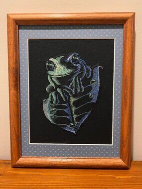 Homemade Frog & Leaf 11X14 Embroidery Art